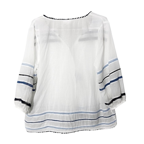 J.Jill White Gauze Shirt Top Pom Pom Tassels - Picture 3 of 7